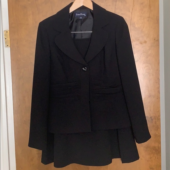 Evan-Picone, black, A-line/bell skirt suit -lined - Picture 1 of 7